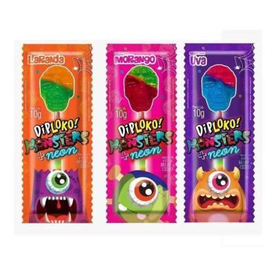 Pirulito Diploko Neon Monters Sortido 10G