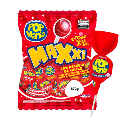 Pirulito Pop Mania Maxxi Morango 24Un