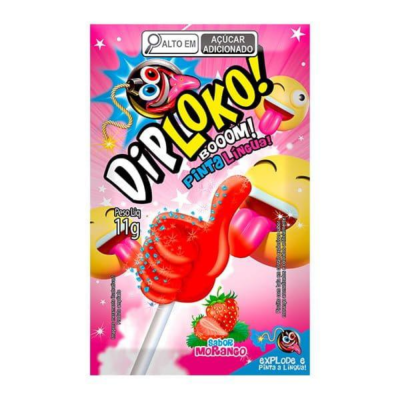 Pirulito Diploko Booom Pinta Lingua Morango 11G
